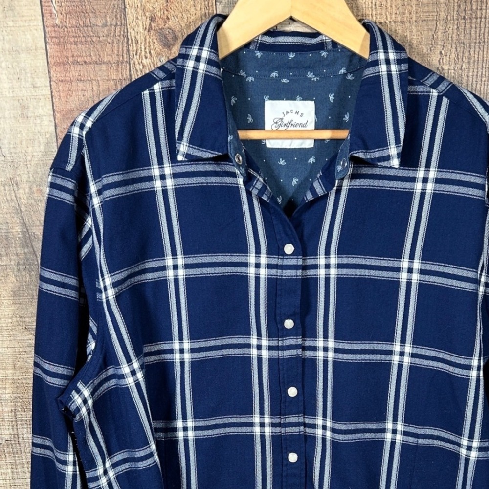 JACHS Girlfriend Navy Plaid Rayon Flannel Button Down Shirt Women's Plus Size 2X